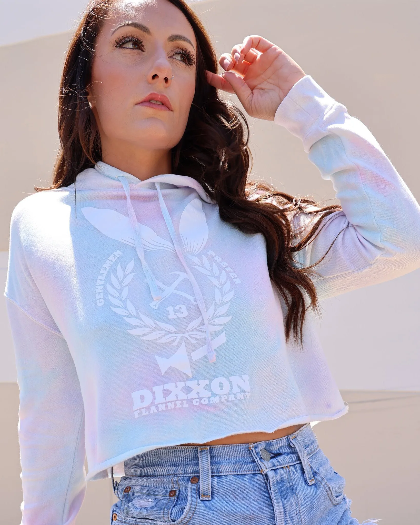 Women's Gentlemen Crop Pullover Hoodie - Cotton Candy