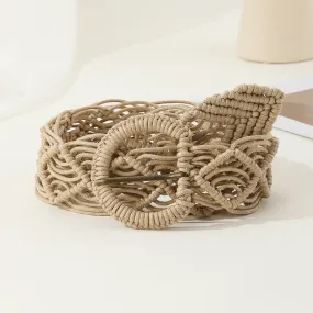 Women's Light Tan Boho Woven Buckle Belt