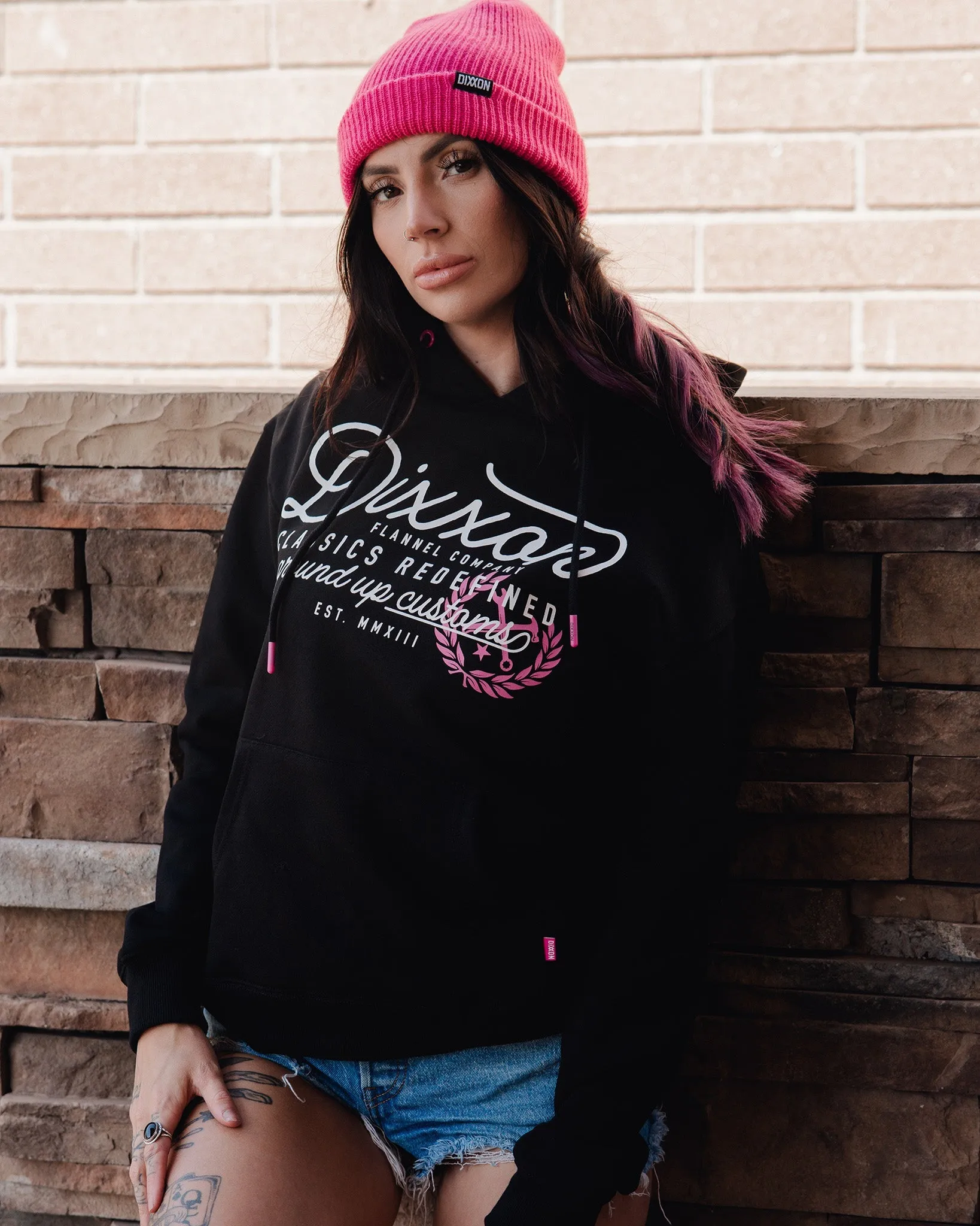 Women's Pink Ground Up Customs Hoodie Pullover - Black