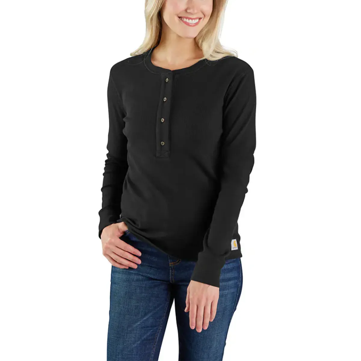 Women's Tencel Relaxed Fit Long-Sleeve Ribbed Henley Shirt 106480