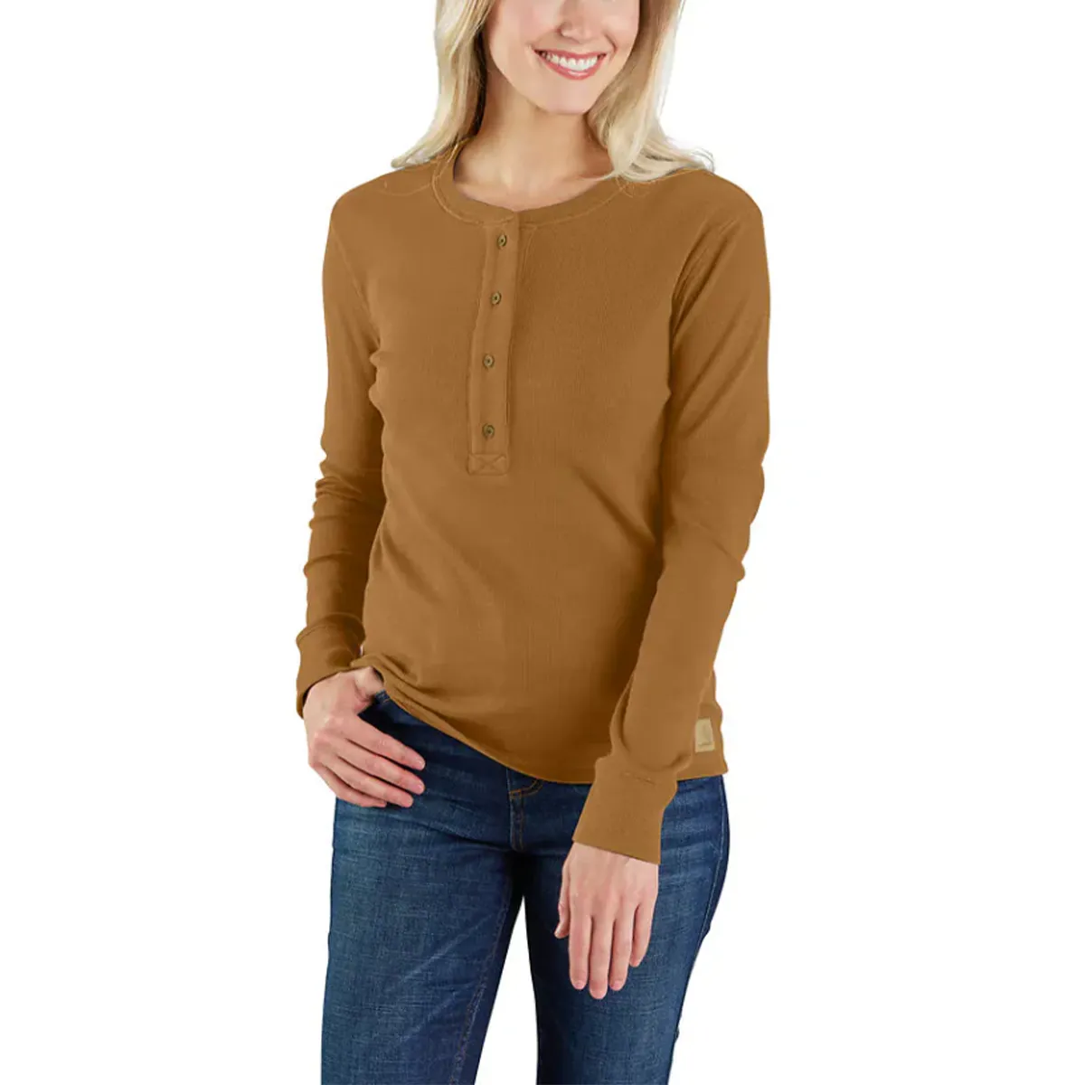 Women's Tencel Relaxed Fit Long-Sleeve Ribbed Henley Shirt 106480