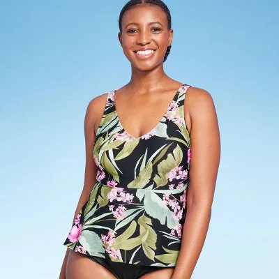 Women's Tropical Print Underwire V-Neck Tankini Top- Konaol