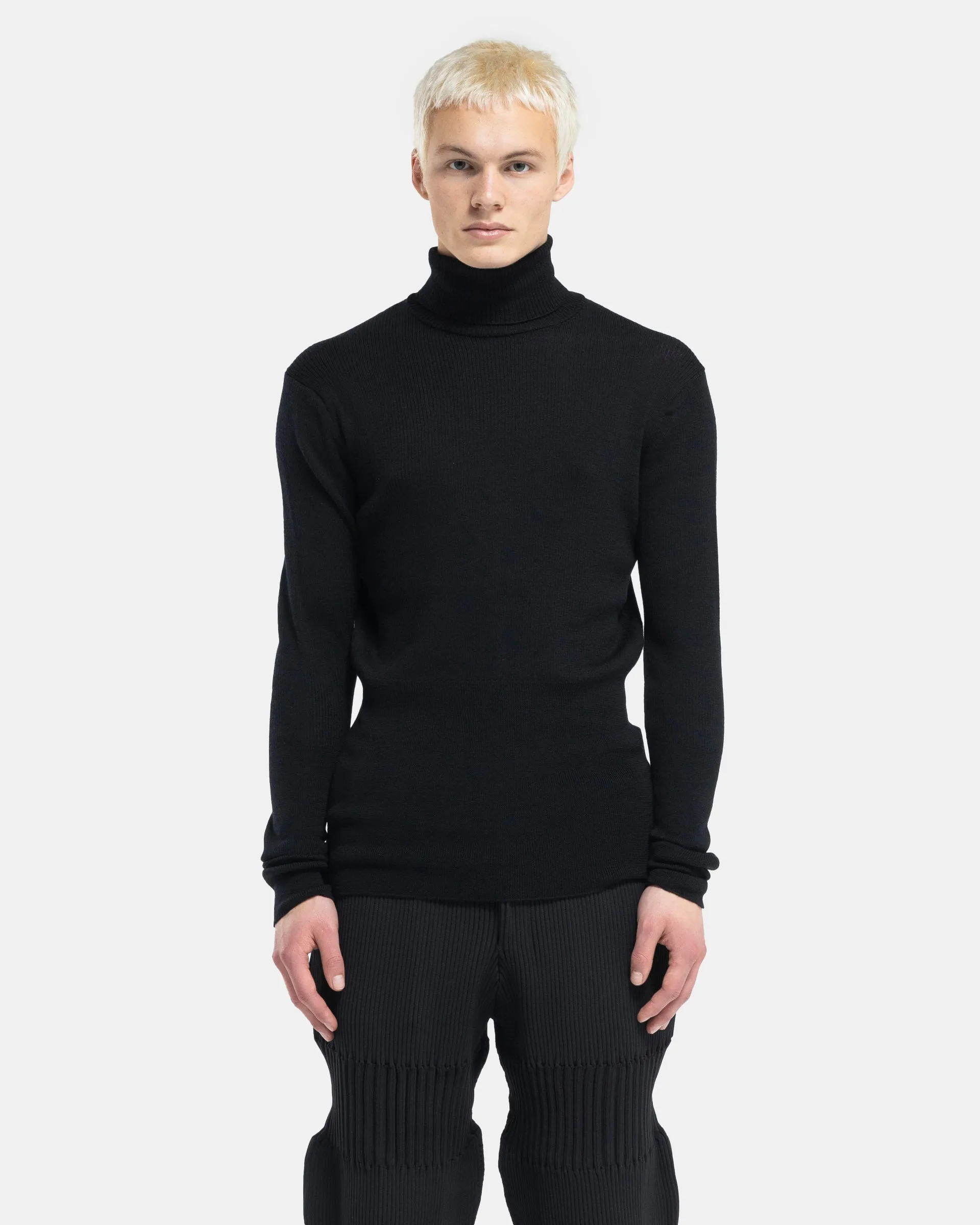 Wool Rib Highneck Top in Black